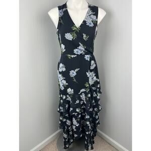 INC Black Floral Chiffon Ruffle Maxi Wedding Guest Dress 6